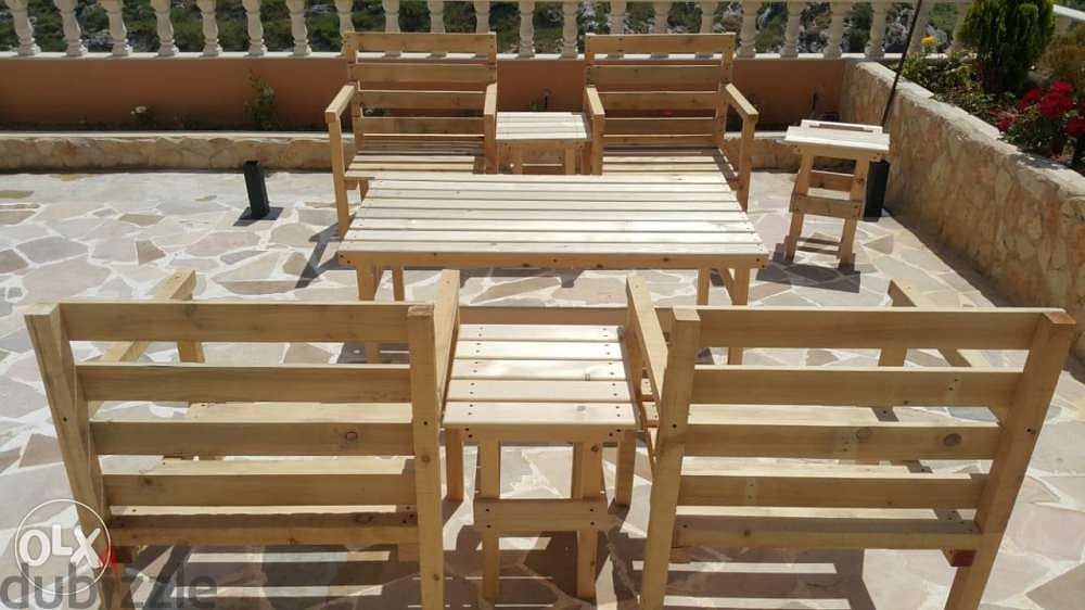طاولة وكراسي للحديقة wood tables and chairs outdoor 1