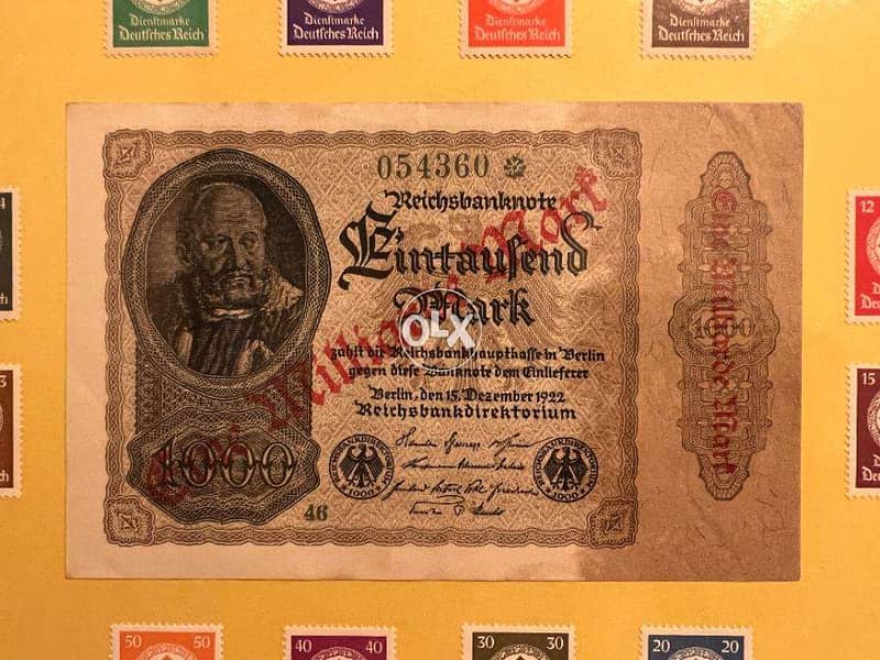 Framed 1922 One Billion Deutsch Mark Note with Third Reich MNH Stamp 2