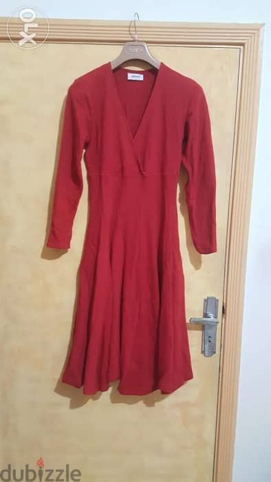 Hennes cotton red dress 38 40 فستان أحمر