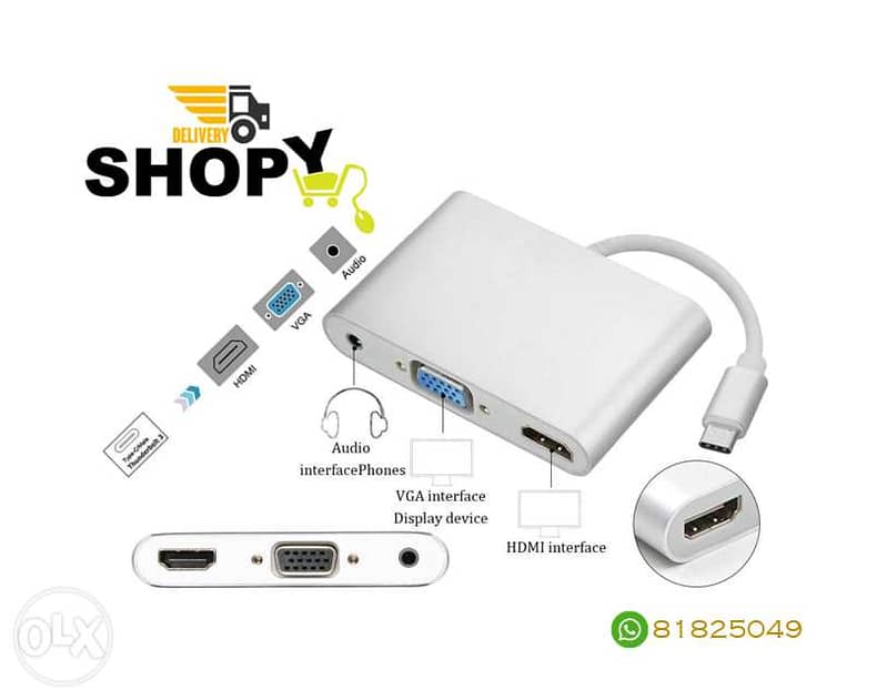 Type-C to HDMI VGA With Audio Adapter 3 in 1 0
