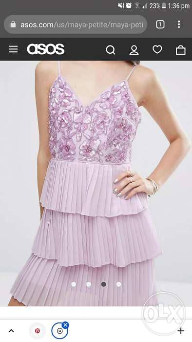 Maya petite pleated lilas embellished dress 42 44 petite فستان مكسر شك 3