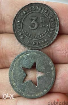 عملة معدنية توكن عدد٢ كانت تستخدم في بريطانيا اثناء الحروب العالمية 0