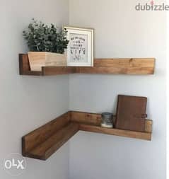 Corner rustic wood shelf برواز حيط زاوية خشب 0