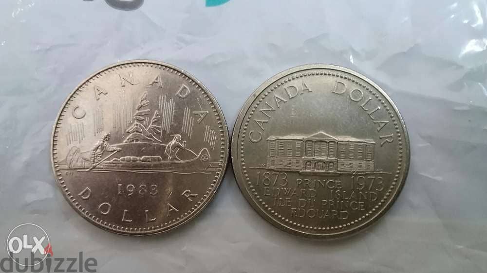 Set of Two Canada One Dollar Memorial Coins year 1973 & 1983 1