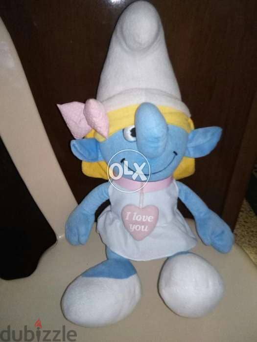 SMURFETTE LOVE LARGE PLUSH doll says I LOVE YOU by her hair 46 Cm=15$ 3