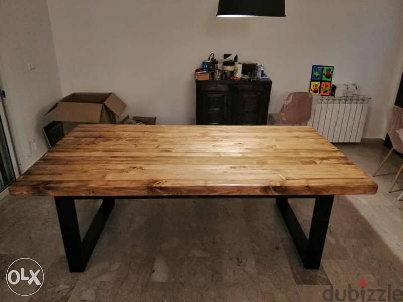 Steel and wood rustic table old style طاولة حديد و خشب شكل قديم 2