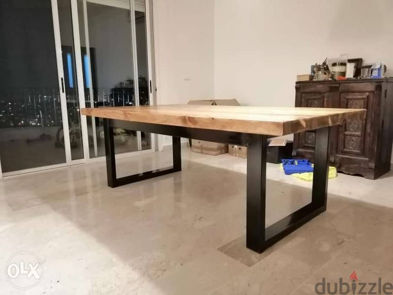 Steel and wood rustic table old style طاولة حديد و خشب شكل قديم 4