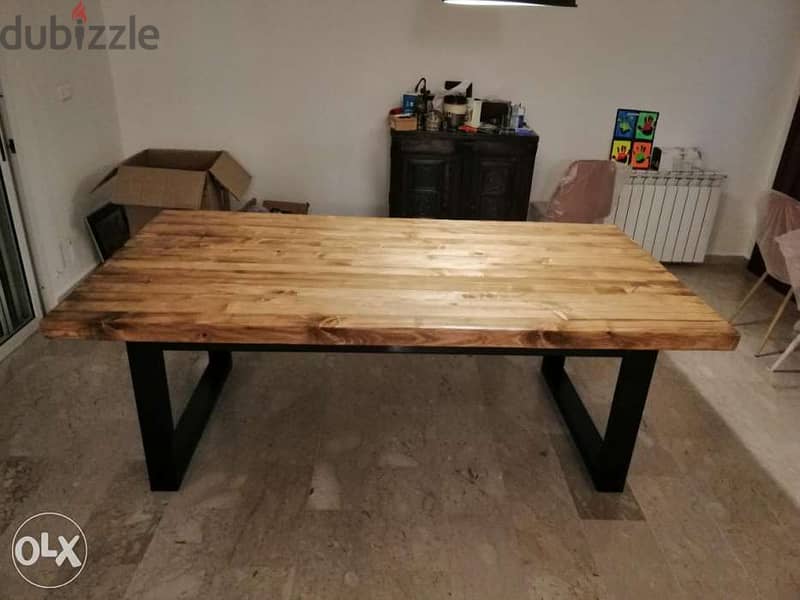 Steel and wood rustic table old style طاولة حديد و خشب شكل قديم 5