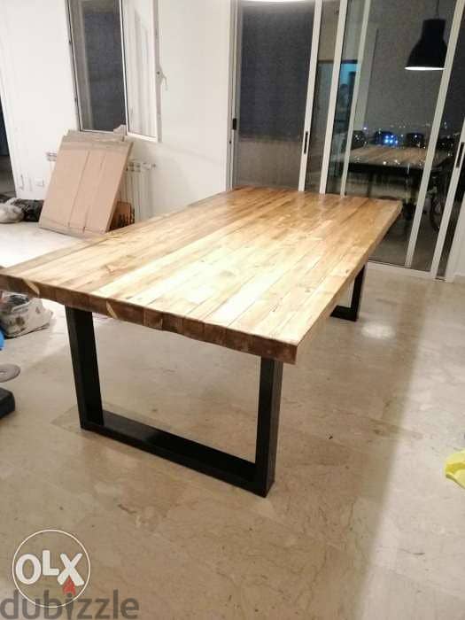 Steel and wood rustic table old style طاولة حديد و خشب شكل قديم 6