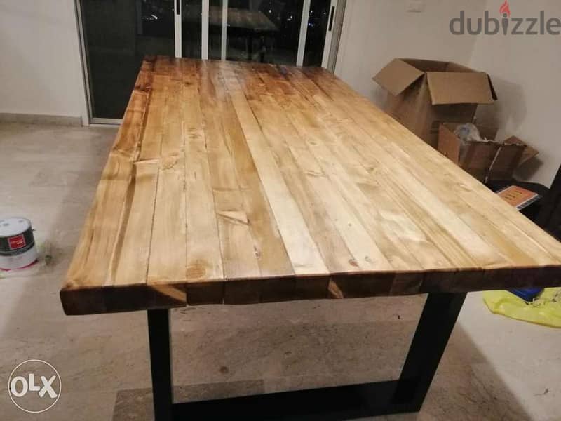 Steel and wood rustic table old style طاولة حديد و خشب شكل قديم 7