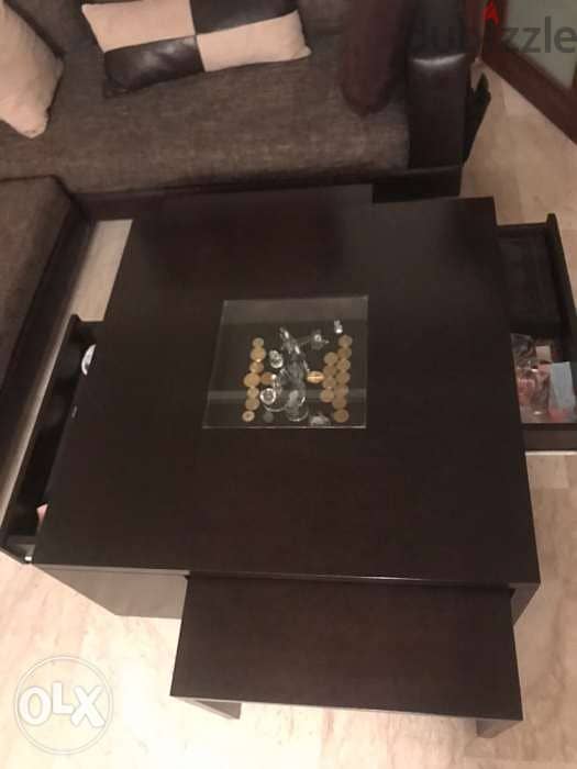 طاولة صالونsquare table with 2 small table at their side and 2 drawers 0