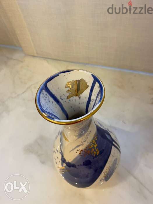 Beautiful handmade white, blue and gold vase 1