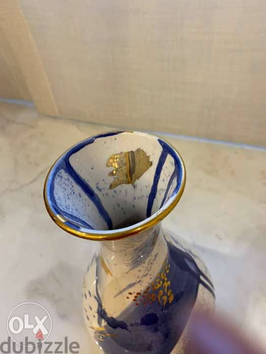 Beautiful handmade white, blue and gold vase 2