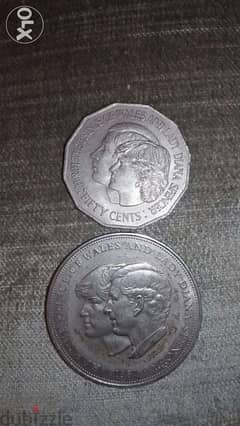 Set of 2 coins Prince Charles & Diana memorial for their marriage 1981