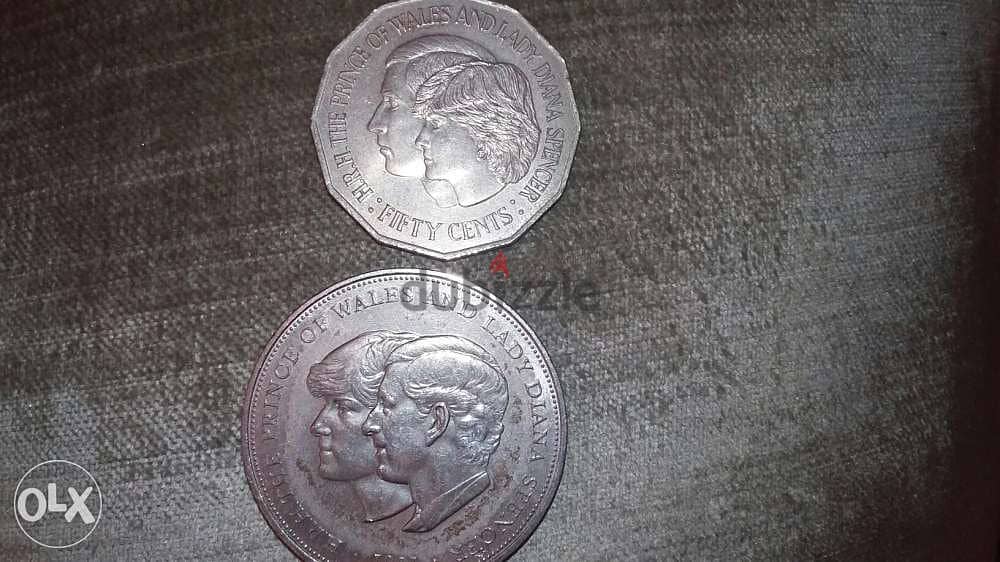 Set of 2 coins Prince Charles & Diana memorial for their marriage 1981 2