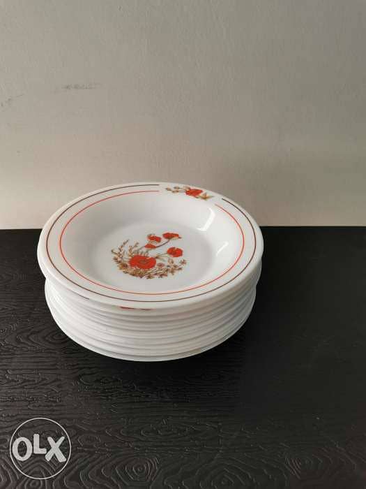 12 Vintage Arcopal milk glass dinner plates 1
