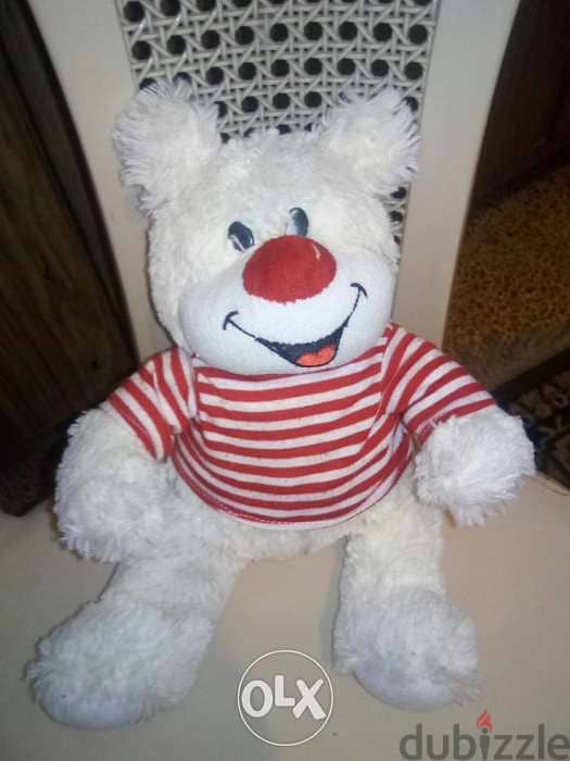 WHITE MEDIUM DOG PLUSH as new toy, height: 30 Cm in summer shirt=11$ 0