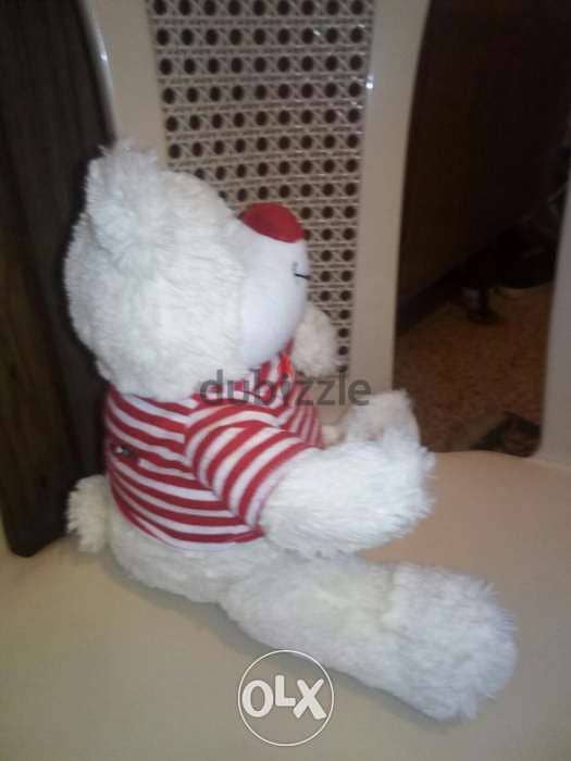 WHITE MEDIUM DOG PLUSH as new toy, height: 30 Cm in summer shirt=10$ 1