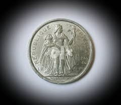 France Polynesia 1 Franc 1975 Liberty sitting on throne 0