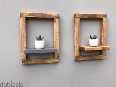 wall stand thick wood with shelf ستاند مع رف زينة خشب سميك