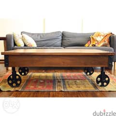 Vintage wood and metal coffee table طاولة وسط حديد وخشب 0