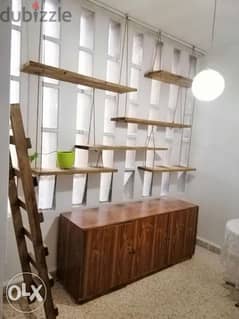Wall wood shelfs with rope رفوف خشب للحيط تعليق حبال