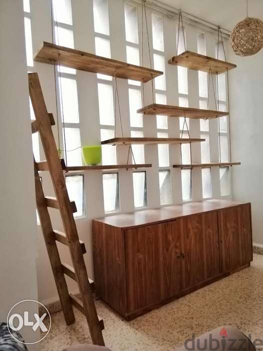 Wall wood shelfs with rope رفوف خشب للحيط تعليق حبال 3