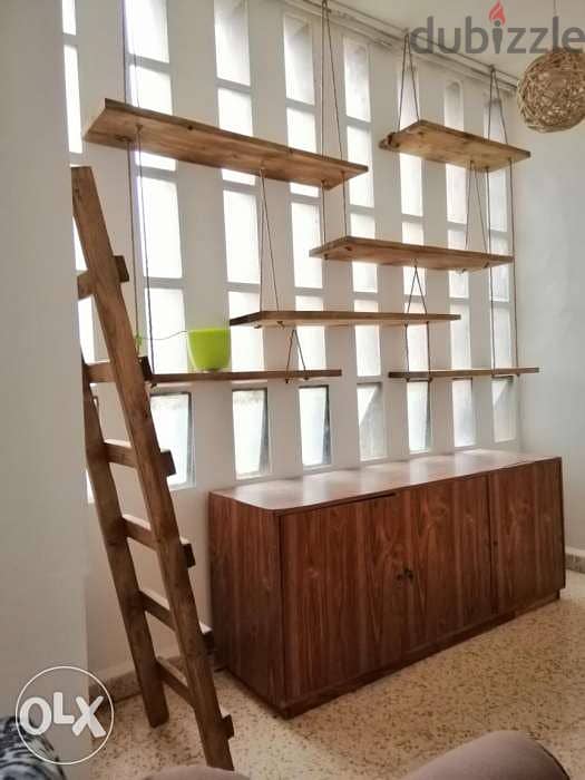Wall wood shelfs with rope رفوف خشب للحيط تعليق حبال 4