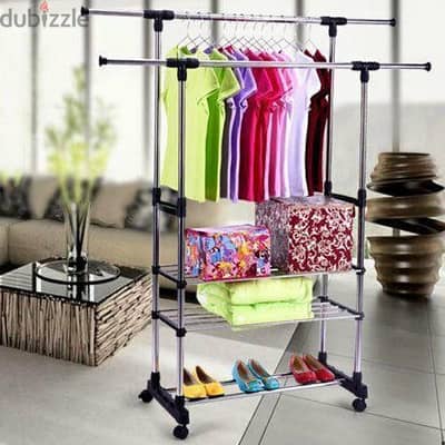 Adjustable Rolling Garment Rack Clothes Hanger Portable Rail Rack