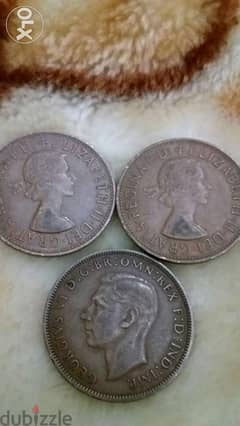 Set of Three English Coins King Georges VI 1948 &Elizabeth 1963 &,1964 0