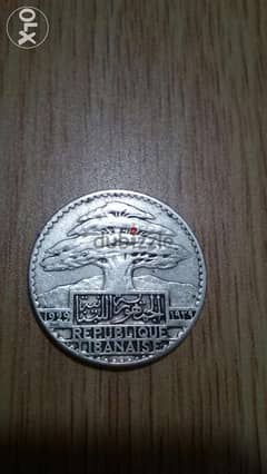 Lebanese Republic 50 Piasters Silver year 1929خمسون غرش فضة