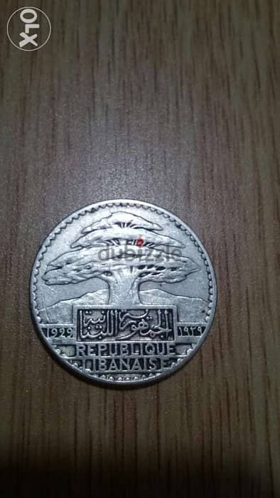 Lebanese Republic 50 Piasters Silver year 1929خمسون غرش فضة