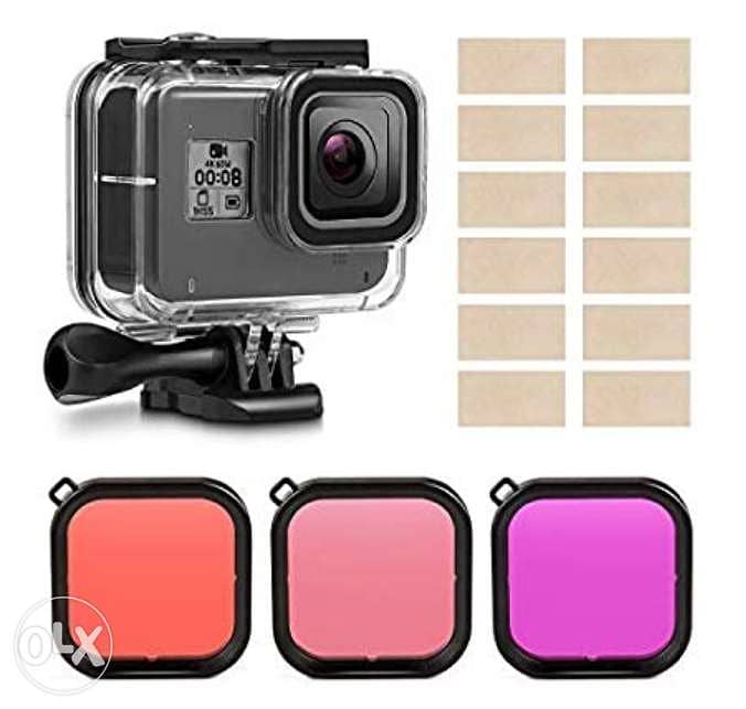 Gopro Hero 8 waterproof housing -60meters + 3 red filters 0