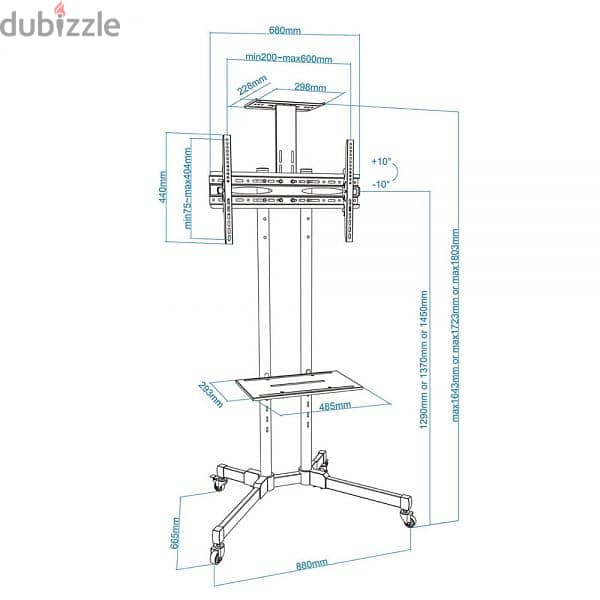 Hay-tech TV Mobile Cart Floor Stand For 32″-60″,Black - TVC3 2