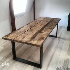 Rectangular metal and wood dining table طاولة سفرة خشب وحديد