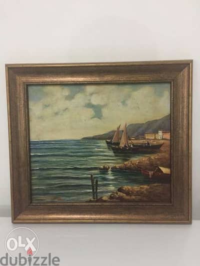 antique mid century europeen oil on panel painting