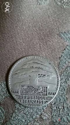 50 Piasters Silver year خمسون غرش الجمهوريةاللبنانية من الفضة سنة 1929 0