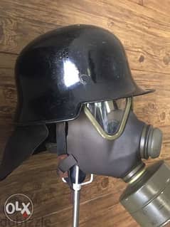 rare antique WW2 German Nazi staatspolizei helmet and Gaz mask 0