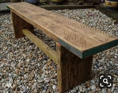 Wood vintage long banch thik wood بنك خشب سميك شكل قديم 0