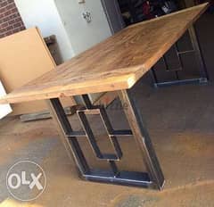 Old style wood and metal dining table طاولة سفرة ستايل قديم خشب وحديد 0