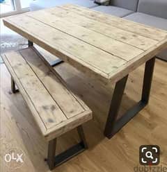 Steel and wood dining large table rustic 100x200 طاولة سفرة حديد وخشب 0