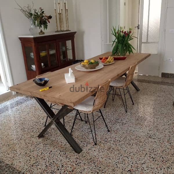 metal and wood industrial dining table طاولة سفرة حديد وخشب 3