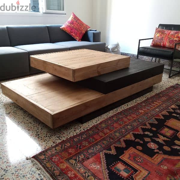 centered table metal and wood طاولة نص خشب وحديد 4