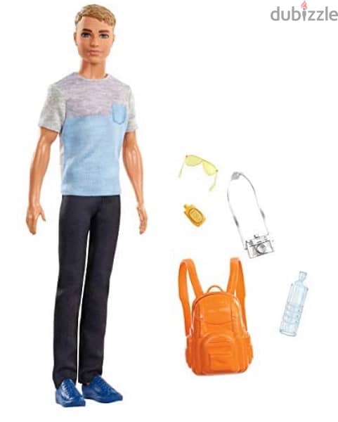 Barbie Travel Ken Doll, Dark Blonde, with 5 Accessories 1
