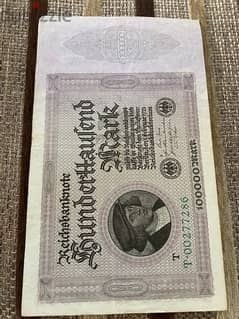 عملة ١٠٠ الف مارك الماني حجم كبير سنة ١٩٢٣ 0