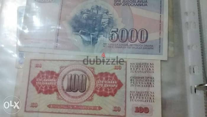 Set of two Former Youghoslavia Republic Banknotes 100 & 5000 Dinaria 1