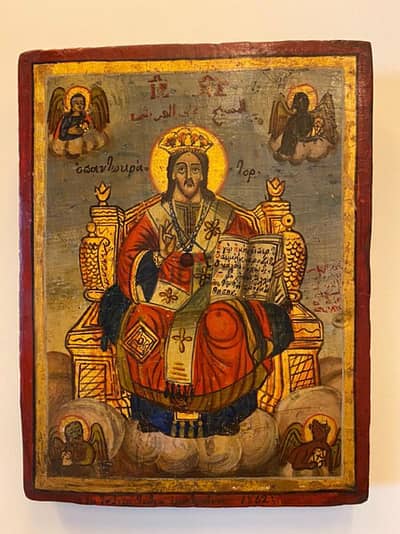 rare antique dated 1863 Melkite icon Christ on throne