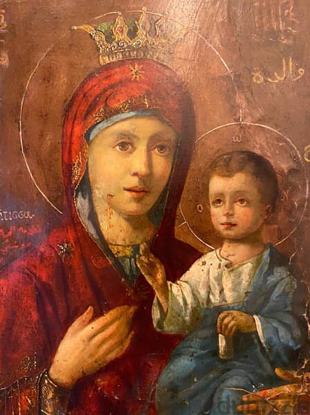 rare Melkite icon dated holy mother and child 1