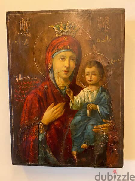 rare Melkite icon dated 1885 holy mother and child 3