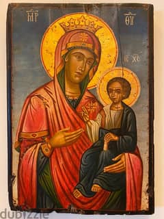 antique greeck 19th century icon holy mother and Jesus 0